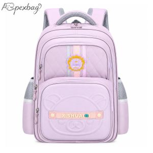 Waterproof Cute Embossed Bear Girls Primary School Backpack, Ergonomic 3D Spine Support Large Capacity Kids School Bag for Grades 1-6