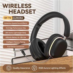 Genetic SY-T3 Bluetooth Over-Ear Headphone – Noise Cancellation RGB Wireless Gaming Headset with Detachable Microphone.