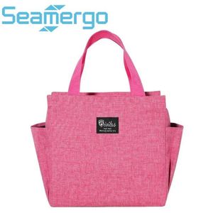 Seamergo Multi Pocket Thermal Insulated Lunch Tote Bag for Work and School-Pink