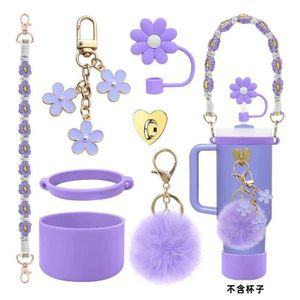 7PCS Stanley Cup Accessories Set - Black, Silicone Boot, Straw Topper, Handle Strap & Charms (Cup Not Included)
