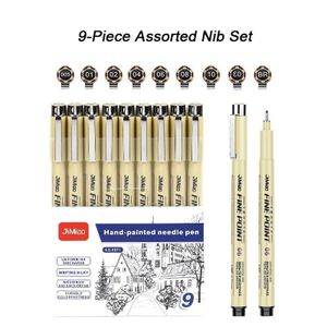 Fineliner Pens, 9-Piece Black Fineliner Set with 9 Assorted Nibs, Professional Felt Tip Artist Pens, Waterproof Archival Ink for Illustration, Sketching, and Technical Drawing