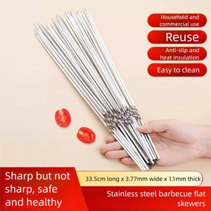 10pcs/set Stainless Steel BBQ Round Lamb Grilled Meat Iron Food Grade Outdoor Household Flat Skewers