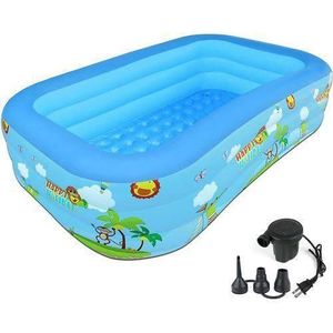 Inflatable Kids Swimming Pool with Automatic Electric Pump – Large Family Outdoor Garden Pool 210 × 150 × 60cm