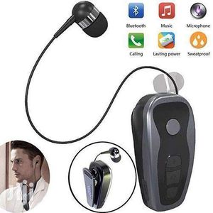 Q7 Retractable Bluetooth Earpiece – Wireless Clip-On Lavalier Headset with In-Ear Earphone, Hands-Free Mic, Sweatproof Sport Earbud, and Long Battery Life for Business, Driving, and Running