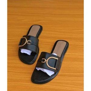 Quality Leather Black Female Slippers Woman
