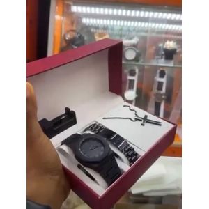 POEDAGAR Original Quality & Super Exclusive Men's Valenzo "Black Is Beautiful" Wristwatch & Jewelry Set