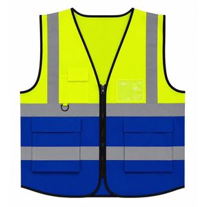 High Visibility Reflective Safety Vest - lemon & blue Work Vest with Pockets & Zipper - (packed by 5pieces)