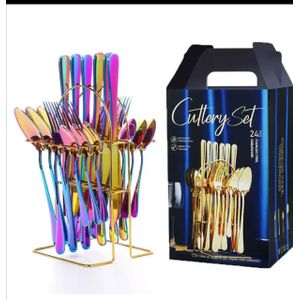 Rainbow Plated Stainless Steel Cutlery Set With RACK