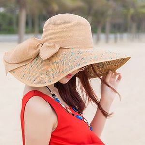 Fashion Women's Hat Summer Wide Brim Straw Hats Big Sun Hats UV Protection  Panama Floppy Beach Hats Ladies Bow Hat Chapeau Femmel ZZ-521