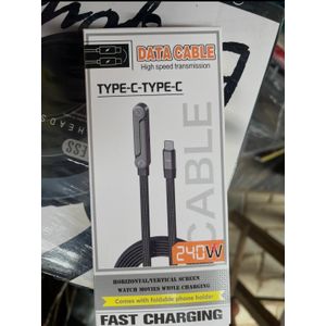240W New Sideways Phone Charger ( Type-C to Type-C ) – 240W Braided Fast Charging Cable with Built-in Phone Stand