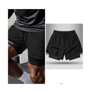 2 Layers Men’s BLACK Gym Shorts Athletics Active Breathable Material