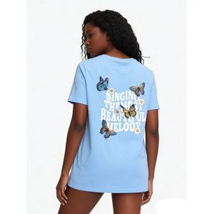 Blue Butterfly Letter Print Short-Sleeve Shirt 2958474 S