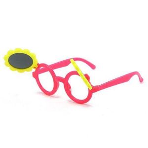 ONIBENZ DaisyPeek 2-in-1 Flip-Up Kids Sunglasses – Cute Flower Shades for Children Affordable Toddler Eyewear - Red/Yellow
