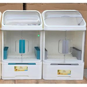 plastic kitchen dish drainer racks with clear covers to protect tableware from dust and insects.