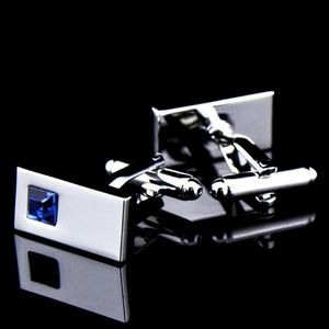 Luxury Men's Silver Cufflinks – Classic Blue Crystal Inlay for Formal Shirts & Suits + Box