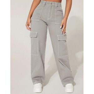 Solid Cargo Grey Pants Women  