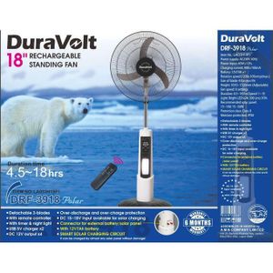Duravolt 18" Rechargeable Standing Fan (DRF-3918 Polar) – Ultimate Cooling & Power Backup
