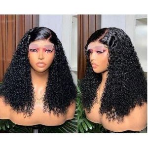 Affordable luxury pissy curly hair wig T frontal natural color 16 inches
