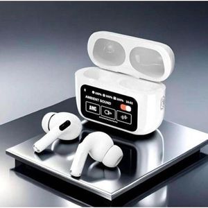 A9 Pro Airpods - Smart Screen Touch TWS, Noise Cancellation (ANC), Smart Touch Display, Find My Earbuds, 4 Mics ENC For Clear Calling, Transparency Mode,EQ Mode,Gaming Heaphone - White
