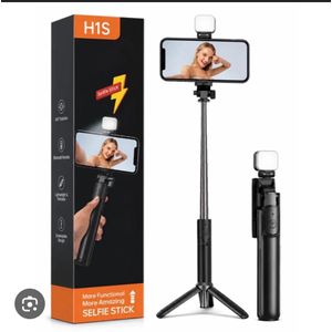 H1S Selfie Stick with LED Light & Tripod, a 3-in-1 mobile accessory