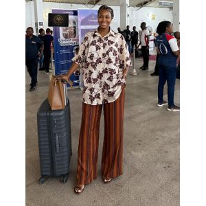 Women's Floral Print Oversized Button-Down Shirt & Wide-Leg Pants Two-Piece Set