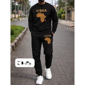 AFRICA PRINT LONG SLEEVE POLO WITH JOGGERS - BLACK
