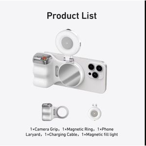 TELESIN Magnetic Phone Camera Grip, Wireless Shutter Handle for iPhone and Android, Portable Selfie Stabilizer, Detachable Remote Control, Screw Threaded Tripod Mount, Ergonomic Vlog Stand, Travel Photography Gear, Compact Mobile Rig.