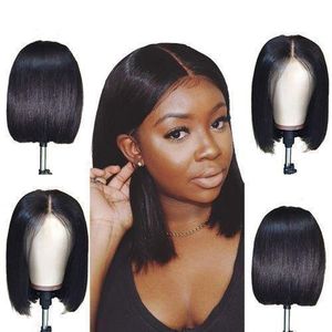 Cheap wig Double Combo Female Black Short Straight Hair Bob Wig With Closure