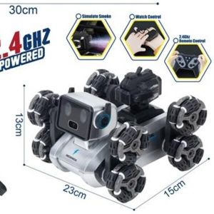 Rechargeable  8 wheel stunt Robot Dog , 2.4GHz RC Robot With 360 Rotation Led Light Music Effects &HD Camera