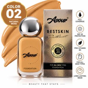 Avour Best Skin Perfector Long wear Foundation, Pro-Vitamin B5 Full Coverage SPF 20 color 02