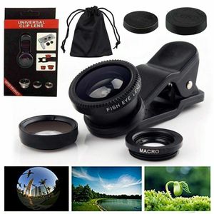 3-In-1 Mobile Phone Clip Lens Wide Angle Fish Eye Lens