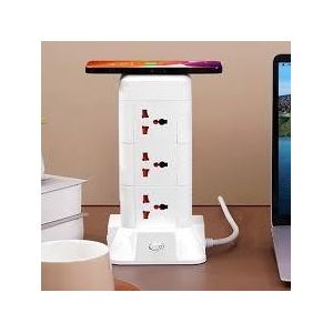 2500W 3 step Power Extension Strip, Wireless Charging on top, with Type C, 2 USB and Desk lamp included