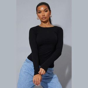 Ladies Black Basic Long Sleeve Fitted T Shirt