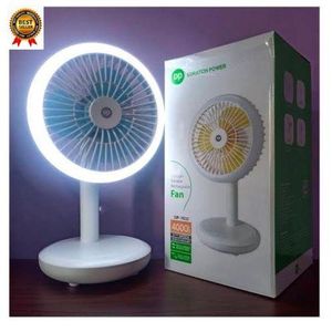 DP 7632 Rechargeable Desk Fan  4000mAh Battery Strong Wind  Adjustable  Built-in LED Lamp
