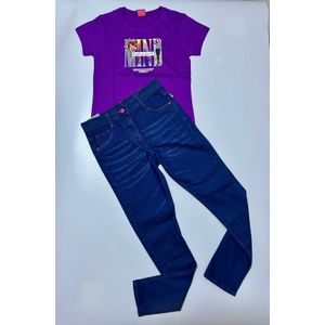Children Girls Jeans and Stylish Polo Top Set- Versatile Casual Outing Wear 