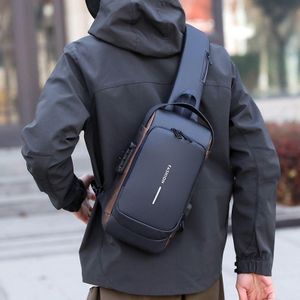 Men's Shoulder Anti-theft CrossBag, Multifunctional Chest Bag With Dedicated USB Interface, Sling Bag for Men Chest Shoulder Crossbag, Waterproof Leather Crossbody Bag with USB Charging Space, Outdoor Hiking Travel Chestbag