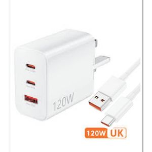 XIAOMI 120W Fast Charging USB-C Nano GaN Wall Charger, 3-Port Fast Wall Charger Block 100W 90W Compatible for Mi 17 15 14 13 12 14t 13t 12t 12s Pro Lite Redmi Note k80 K70 K60 K50 12 11 Pro Plus Black Shark 4 5 Poco F4 Gt with 6A USB C Cable