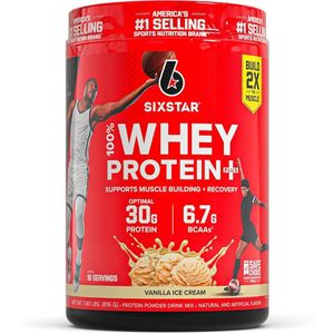Sixstar Whey Protein Powder Plus - Muscle Building & Recovery Formula with Whey Isolate Powder, BCAAs, 30g Protein, Immune Support - Post-Workout Supplement - Vanilla Cream & Triple Chocolate , 1.8 lbs