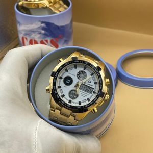 Quamer Luxury Men's Gold Stainless Steel Analog-Digital Wristwatch