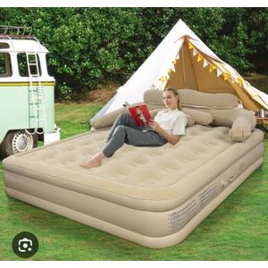 Double Air Mattress Inflatable Double Bed with Built-in Pump, Pillows, Repair Kit, and Carry Bag - Durable, Portable, and Comfortable Bed