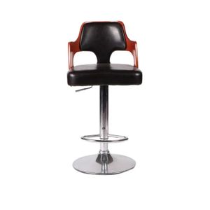 Modern Black & Wood Adjustable Bar Stool