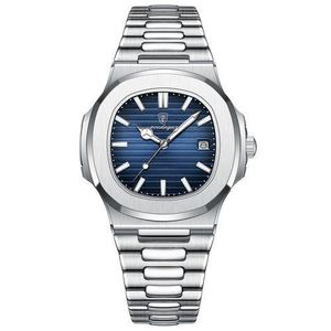 POEDAGAR  Men's Wristwatch Fashion Business Sliver Blue