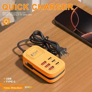 7 In 1 3USB 3PD 66w Fast Charger Power Socket Yellow