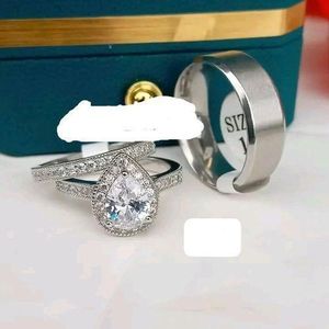 Silver Harmony Wedding Ring Set (Non Fading & Rusting)