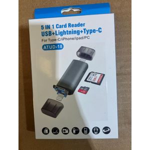 Otg 5 IN 1  Card Reader With USB , iPhone ( Lightning ), Type-C For iPhones, Android , iPad & PC - ( ATUD-18 ).