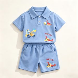 0-3 year old boy polo short sleeved shorts children's cartoon car set