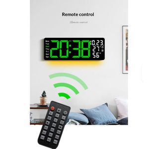 6669 17.3 Inch Large LED Wall Clock Temperature Humidity Monitor with Ambient Light Multi Function Digital Clock