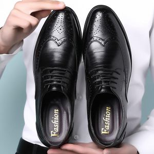 Men's Oxford shoes, business formal wear, wedding shoes, office shoes, brogue shoes, carved pattern - black
