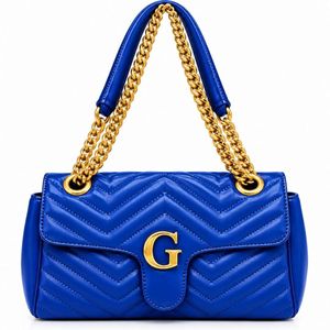 Elegant Blue Quilted Chain-Handle Handbag
