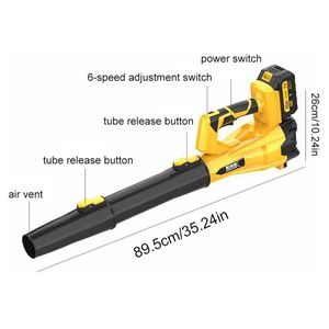 Handheld high-power wireless charging blower - yellow, brushed, 5 batteries, 1 charger + air duct,Suitable for patios, lawns, and gardens
